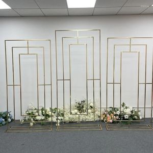 Decoração de festa 1/3 pçs Arco Banhado a Ouro Moldura Quadrada Cenário de Casamento ao Ar Livre Suporte de Flores Estante de Ferro Prateleira Dourada Decoração para Eventos 6,5/7,2 pés