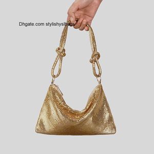 Shoulder Bags Fashion Metal Mesh Women Shoulder Bags Designer Sequined Lady Handbags Luxury Evening Party Tote Purses Glitter Female Bag 2023