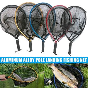Fishing Accessories Fly Fishing Net Folding Dip Net Outdoor Fishing Rubber Non-slip Aluminum Alloy Pole Handle Large Catching Fish Mesh 40x30CM 230612