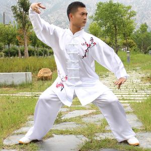 Roupas étnicas Wushu TaiChi Roupas Branco Azul Exercício Cinto Roupas Esportivas Manga Comprida KungFu Uniforme Masculino Feminino Jiu Jitsu