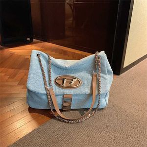 Bolsa de ombro único de grande capacidade, corrente de corpo cruzado, bolsa de tecido jeans Tote Tongle, bolsa feminina, lazer, bolsa de aeroporto, bolsa de mamãe 75% Outlet barato atacado