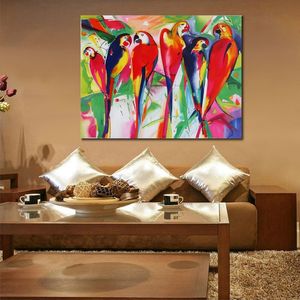 Abstract Bird Canvas Art Parrot Family Painting Handmade Musical Decor for Piano Room