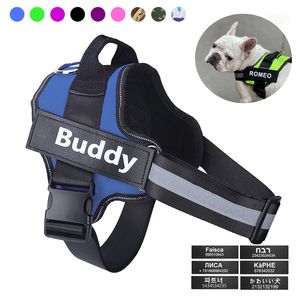 Personlig hundsele Inget drag för liten stor hund reflekterande husdjurssele Vest French Bulldog ID Anpassade patch husdjurstillbehör