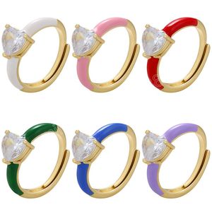 Y2K Chic White Love Heart CZ Zirconia Finger Rings Black/Green/Red Slim Cuff Ring For Women Wedding Party Jewelry Gifts