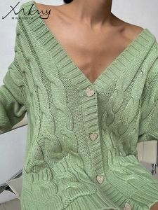 Cardigan MiuKoMiYa Donne Cardigan Lungo Inverno 2022 Allentato Autunno Verde Oversize Giacca Lavorata a Maglia di Spessore Caldo Cardigan Lavorato a Maglia per Le Donne Top