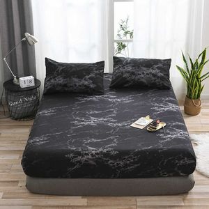 Bedding sets Nordic Marble Print Fitted Bed Sheet Set 3 Pcs Home Soft Twin Full King Size Bedsheet Single Elastic Band Double Bed Linen Sets Z0612