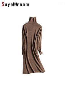 Vestidos casuais SuyaDream Inverno Basulan Lã Gola Alta Simples Pulôver Longo 2023 Outono Elegante Suéter Preto