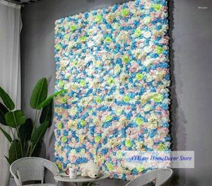 Flores Decorativas Verde Brilhante Blush Rosa Lago Azul Silk Flower Painel Artificial Folha 3D Fundo de Parede Casamento Po