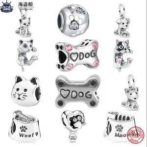 För Pandora Charms Authentic 925 Silver Pärlor Charm Bead Dangle Dog glittrande tasstryck