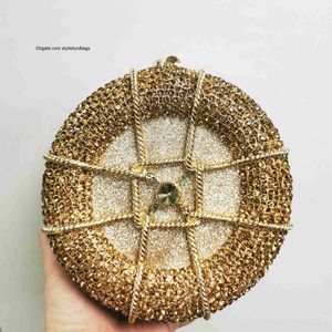 Totes XIYUAN New Arrival Gold Rhinestone Purse Woman Diamond Round Gala Evening Bag Crystal Party Handbag Wedding Bridal Prom Clutch