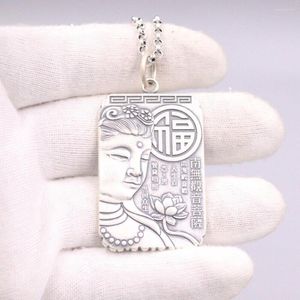Kedjor Real 999 Fine Silver Big Kwan-Yin Oblong Pendant 2.13 