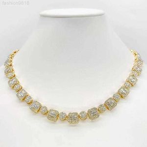 Кластер тенденций Moissanite Chain Baguette круглый срез хип -хоп 14k золотой колье Moissanite Diamond Tennis