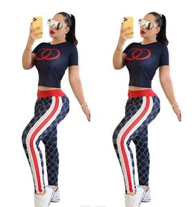 Kvinnors spårningsdräkter 2023 Summer New Fashion Blue Slim Fit Printing Casual Pants Women's Two Piece Set Designer GGITY Women's Set