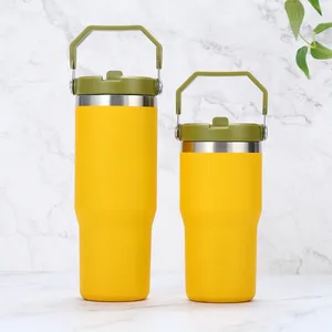 30oz 20oz Ice Flow Car Cup Stainless Steel Double Wall Tumbler Vaccum Insulated Water Bottle Car Reusable Cup with Straw Leakproof Flip Lids fedex