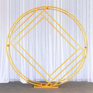 Party Decoration Dual Circle Wedding Backdrop Iron Arch Metal Ring Inner Rectangle Stand för äktenskap Hem Bakgrundsdekor