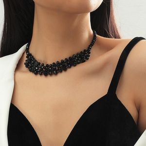 Choker mode kvinnors handgjorda pärlstav svart kristall för damer nätform geometriska halsband party smycken gåvor