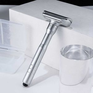 Säkerhet Razor Justerbar dubbelkant Metal Manual Shaver för män Rakningsverktyg med Box 5 Blades L230523