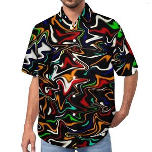 Camicie casual da uomo Camicia da vacanza con stampa liquida con vernice al neon Camicette retrò hawaiane Uomo stampato Taglie forti 3XL 4XL