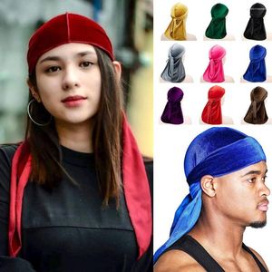 Bandanas Velvet Tail piracka czapka hip -hop turban duży pałąk na głowę stałe kolorowy kolor remisowany torba moda przypływ