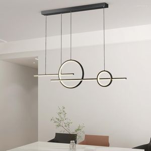 Lustres minimalista sala de jantar led pendente lâmpada para cozinha ilha bar mesa de escritório lustre longo moderno interior preto luminária