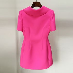 2024 Europeiska och amerikanska stjärnor Fashion New Rose Pink Series Celebrity Temperament Wrapped Back V Bow Short Sleeve Dress