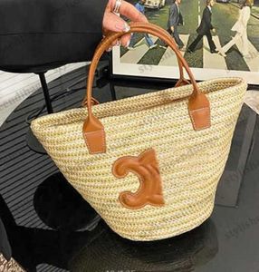 Bolsa de grife verão moda feminina tecida cesta de legumes arco do triunfo bolsa de palha bolsa de luxo moda bolsa de ombro mensagem