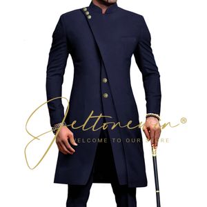 Abiti da uomo Blazer Collo alla coreana stile africano Maschio Smoking dello sposo blu navy per costume da sposa Groomsmen Uomo Slim Fit 2 pezzi Blazer Pant 230612