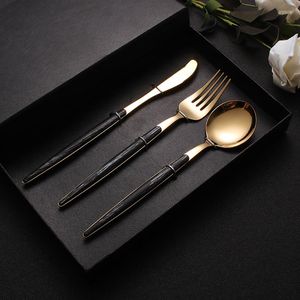 Dinnerware Sets Stainless Steel Portuguese Cutlery Set Black GOLD Luxury Mirror Polishing Fork Spoons Dinner Steak Knives 3PC