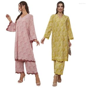 Roupas étnicas Oriente Médio Blusa Calças Compridas Roupas Mulheres Muçulmanas Festa Vestido Abaya Islâmico Peru Kaftan Malásia Vestido Conjuntos de 2 Peças