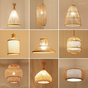 Pendant Lamps Hand-woven Bamboo Chandeliers Restaurant Home Decoration Smart Remote Control Light Bulbs Mobile Phone Bluetooth Switch 7W