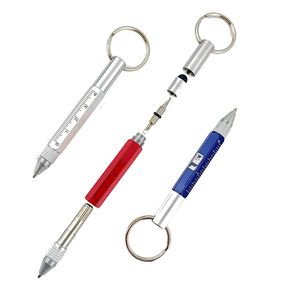 Partihandel multifunktionell Mini Metal Ball Point Pen Outdoor Tool Pen Skruvmejsel Keychain Kort skala pennor