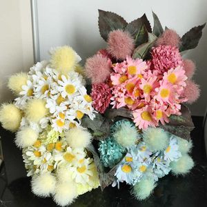 Dried Flowers Artificial Flower Bouquet Bridal Pompon Chrysanthemum Holding for Party Wedding Silk Home Decor