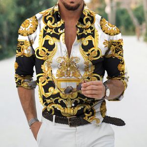 Camisas masculinas de outono barroco camisas masculinas 3D barroco manga longa camisa social de luxo com decote em V superdimensionado tops camisetas Homme roupas de outono 230612