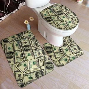 Mats badrumsmatta mattor set 3 stycken 100 dollar räkningar mjuk komfort flanell nonslip badmatta u konturmatta toalettlock täcker svart