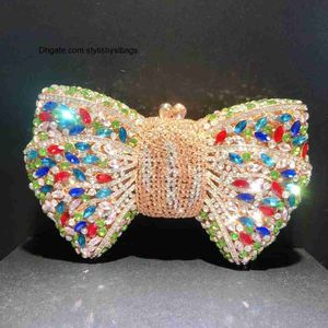 Totes 10 färger Bow Rhinestone Woman Prom Clutches Diamond Crystal Evening Bag Cocktail Party Wedding Handbag Elegant Bridal Purse