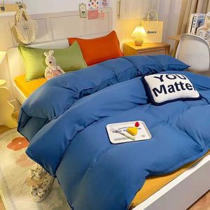 Bedding sets Solid Color Duvet Cover Set with Flat Sheet cases Single Double Queen Size Bed Linen Blue Boys Girls Home Bedding Textile Z0612
