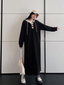 Casual Dresses 2023 Autumn Spring Korean Fashion Sweatshirt Woman Dress Vestidos Loose Plus Size Hooded Hoodies Maxi Långt för kvinnor
