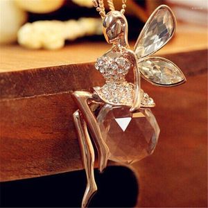 Colares com pingente feminino elegante dançarina festa asa de anjo colar de fada lindo pingente de cristal borboleta voadora suéter corrente para menina