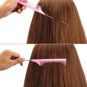 Partihandel quatily godisfärg antistatisk råtta svanskam Finand Tooth Metal Pin Hair Borstes Salong Beauty Styling Tool