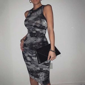 Sukienki swobodne articat nadruku seksowna plisowana sukienka dla kobiet bez rękawów o szyja bodycon midi sukienka wiosenna sukienka imprezowa Z0612