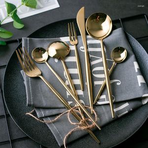 Set di stoviglie Set elegante in acciaio inossidabile Cucchiaio da pranzo in oro Forchetta Coltello Bacchette Posate Specchio dorato Stoviglie