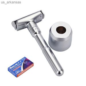 Adjustable Safety Razor with Base Double Edge Classic Mens Shaving Mild to Aggressive 1-6 File Hair Removal Shaver with 5 Blades L230523