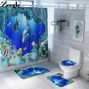 Mats Sea World Pattern Bath Mats Shower Room Carpet Rug Bathroom Set with Bath Curtain Flannel Bathroom Floor Mat Bathroom Foot Mat