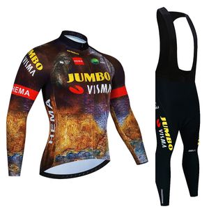 Cykeltröja sätter Jumbo VISma Autumn Long Sleeve Cycling Jersey Set Bib Pants Ropa Ciclismo Bicycle Clothing Mtb Bike Jersey Uniform Men's Clothes 230612