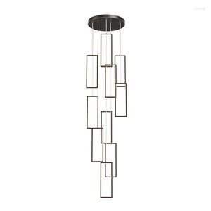 Luminárias pendentes escada rotativa lustre longo luz moderna villa de luxo duplex edifício loft minimalista lâmpada quadrada