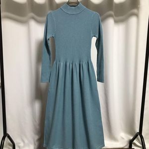 Casual Dresses Women 2023 Autumn Winter Elegant tröja klänning Solid Female Long Sleeve A-Line Robe Knit Ladies Vestidos X425