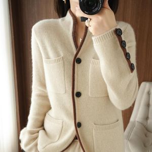 Blusas outono inverno 100% lã de caxemira camisola feminina gola alta cardigan casual malha topos coreano quente grosso jaqueta feminina