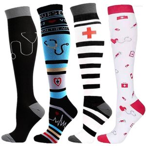 Sports Socks Compression Stockings Prints Fit For Edema Diabetes Varicose Veins Running Men Women