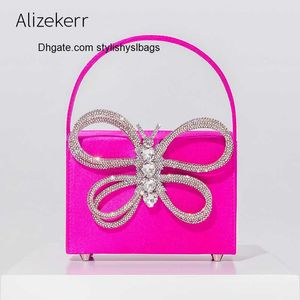 Shoulder Bags Shiny Rhinestone Butterfly Box Handbags For Women Elegant Boutique Crystal Satin Evening Clutch Purses Wedding Party Top Quality