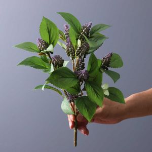 フルーツペリラの葉のあるドライフラワーシミュレーションヘッドホームリビングルームダイニングテーブルウェディングデコレーション人工花の偽の植物